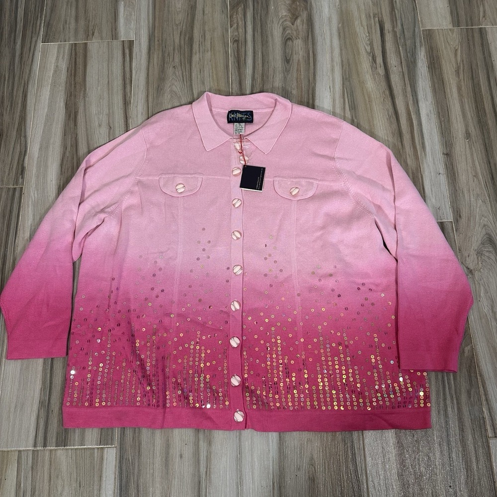 NWT CAROL PATTERSON Knits Sweater Women's Size 3x Pink Sequin Embellished Casual
